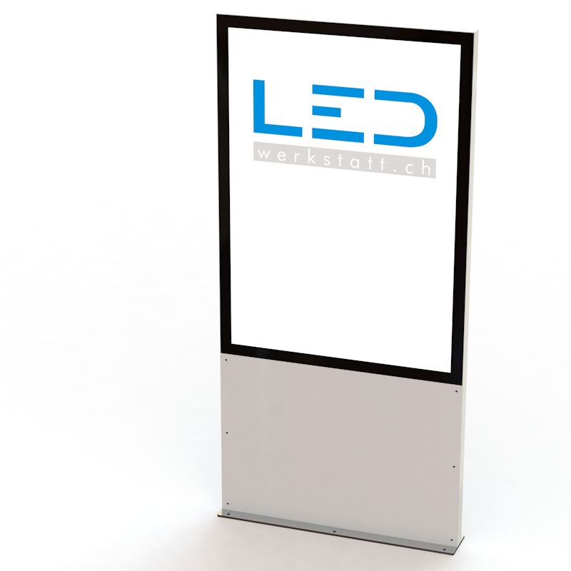 LED Stele A0 RAL9003, A0-Pylone Schwarz, Totem publicitaire, Leuchtreklame, Leuchtwerbung, LED-Pylonen, LED-Stelen, Werbesäule, Firmenbeschriftung, Signalisation, Plakatwerbung, Enseignes publicitaries