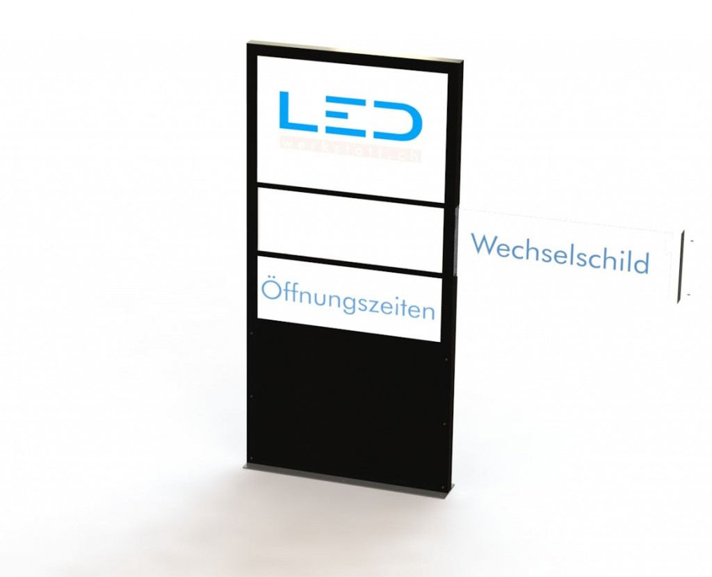 Pylone mit Wechselschild Slimline A0 Flex Einschub, Firmenbeschriftung, Gewerbe Stele, LED Leuchtreklame, Leuchtwerbung, Leuchtschild, Panneau publicitaire, Totem
