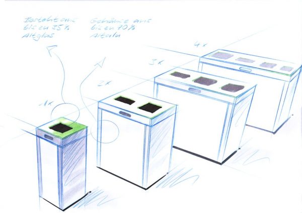 Recyclingstation, Recyclingbehälter Innen, Recyclingstationen Büro, Recycling Behälter Edelstahl, Ersatzteile Recycling Station Drinnen, Recyclingstation PET, Abfallbehälter, Wertstoffbehälter, 110 l, Swissmade