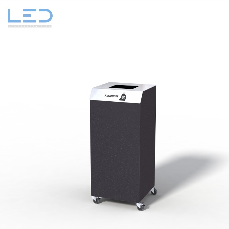 Recyclingstation, Design Abfallstation C1, Abfallbehälter, Wertstoffbehälter, Waste Bin, Abfalltrenner, 110l, Edelstahl, Schwarz, DB703, Büro, Innen, Schule, Werkhof, waste management, Abfalleimer,