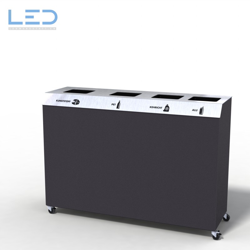 Recyclingstation C4, Abfallbehälter, Wertstoffbehälter, Design Waste Bin, Abfalltrenner, 110l, Edelstahl, Schwarz, DB703, waste management