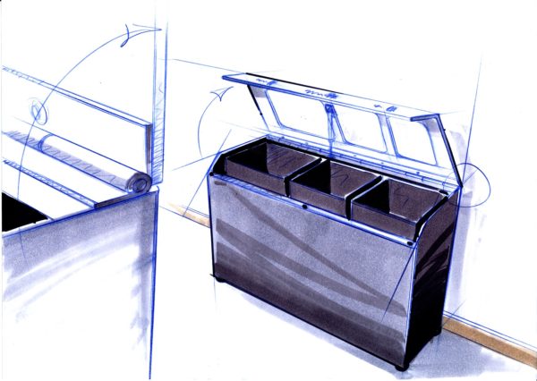 Design, Recyclingstation, C-Bin., Wertstoffbehälter, Edelstahl, 110l, Swiss Made