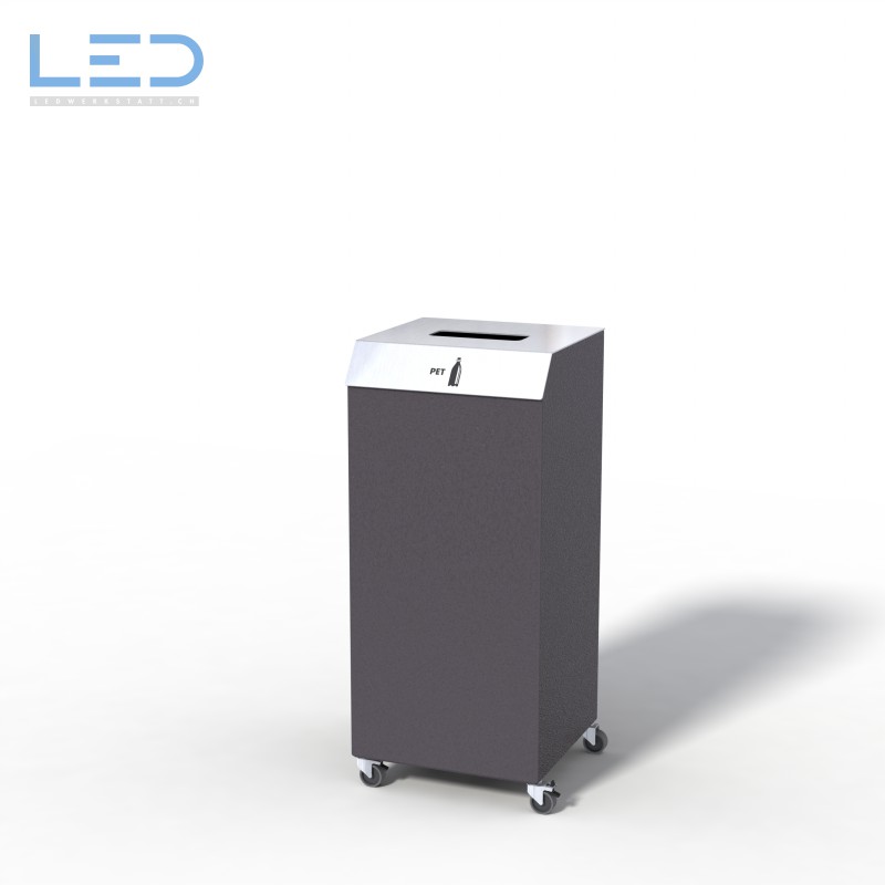Abfallbehälter PET, Recyclingstation C1-Bin, Design Abfallbehälter, Wertstoffbehälter, Waste Bin, Abfalltrenner, 110l, Edelstahl, Schwarz, DB703, Recycling Station, Büro, Innen, Drinnen, Innenraum, Entsorgung, Robidog, Abfallhai, Helvetiabin, Abfalleimer,