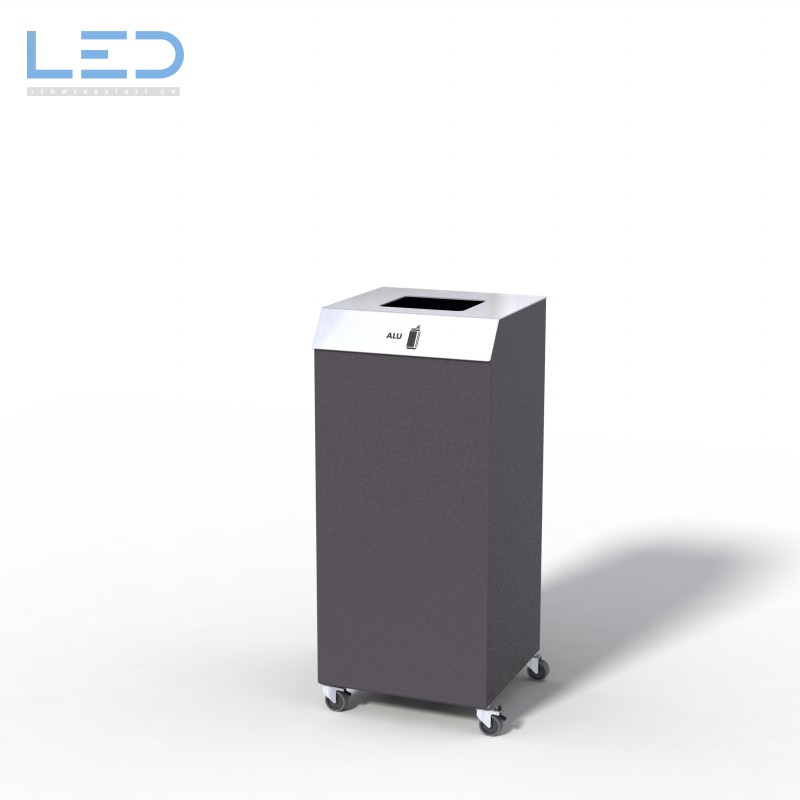 Abfallbehälter für Alu, Recyclingstation C1-Bin, Design Abfallbehälter, Wertstoffbehälter, Waste Bin, Abfalltrenner, 110l, Edelstahl, Schwarz, DB703, Recycling Station, Büro, Innen, Drinnen, Innenraum, Entsorgung, Robidog, Abfallhai, Helvetiabin, Abfalleimer,