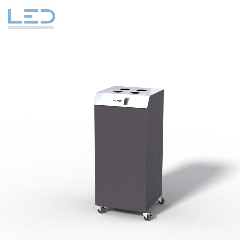 Bechersammler, Recyclingstation C1-Bin, Design Abfallbehälter, Wertstoffbehälter, Waste Bin, Abfalltrenner, 110l, Edelstahl, Schwarz, DB703, Recycling Station, Büro, Innen, Drinnen, Innenraum, Entsorgung, Robidog, Abfallhai, Helvetiabin, Abfalleimer,