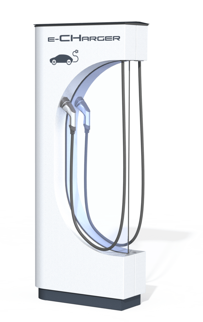 E-Ladesäule weiss Typ2, E-Charger, Stromtankstelle mit zwei Typ 2 Ladekabel, E-Mobility, AC-Supercharger, 22kWh, Elekrtromaterial