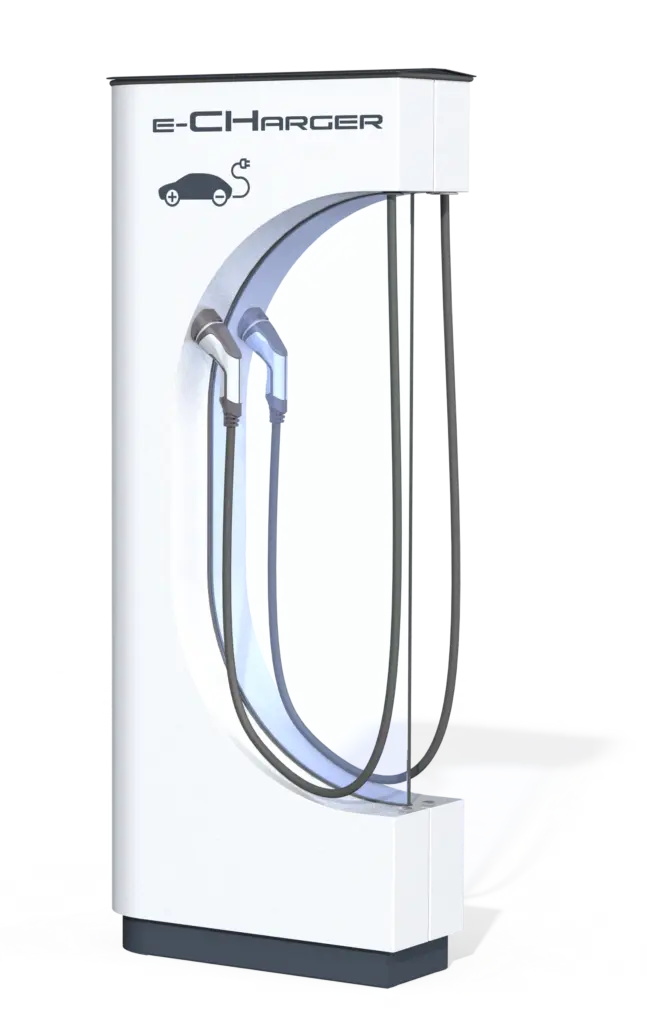 E-Ladesäule weiss Typ2, E-Charger, Stromtankstelle mit zwei Typ 2 Ladekabel, E-Mobility, AC-Supercharger, 22kWh, Elekrtromaterial