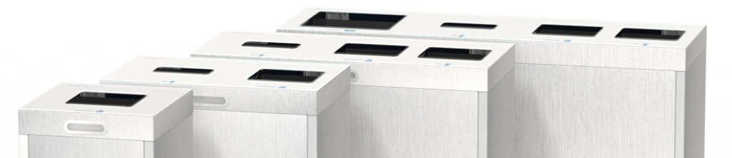 Recyclingstation Multilith Inox, Edelstahl, Entsorgungssystem, Abfallmobiliar, Public Waste Bins, Poubelle Recyclage, PET Recycling, Public Recycling Bin, landscape furniture