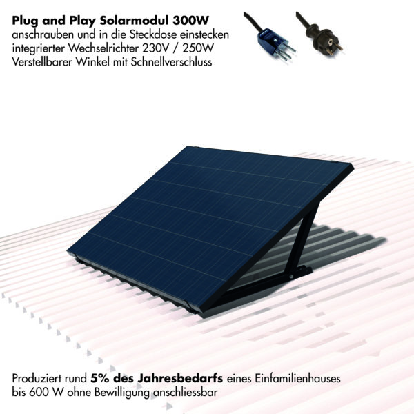 PV-Modul Flachdach, Plug and Play Solarmodul. Es war noch nie einfacher mit Solarstrom bis zu 7% Energie selber produzieren. Balkonkraftwerk