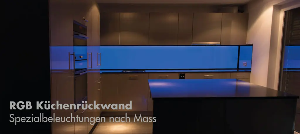 RGB Küchenrückwand aus Glas, LED Beleuchtung