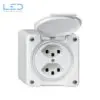 AP-Steckdose ROB 2×Typ 23 weiss, Hager Robusto NAP, IP55, E-Nr 643637303, EAN-Nr 7611795469038