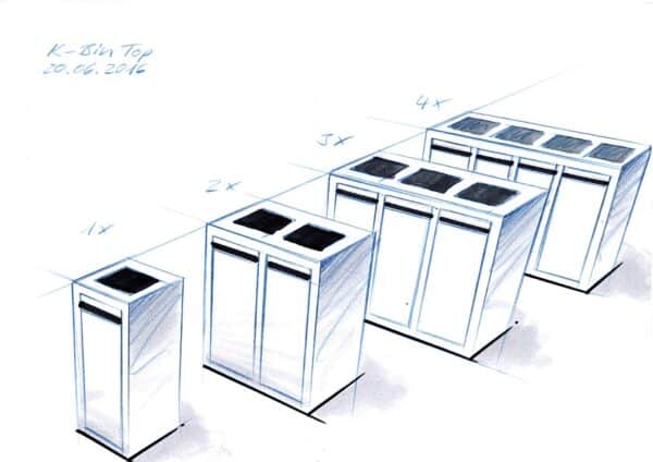 K2 Recyclingstation mit Deckeleinwurf und Schublade 110l Fraktionen aus geschliffenem Edelstahl