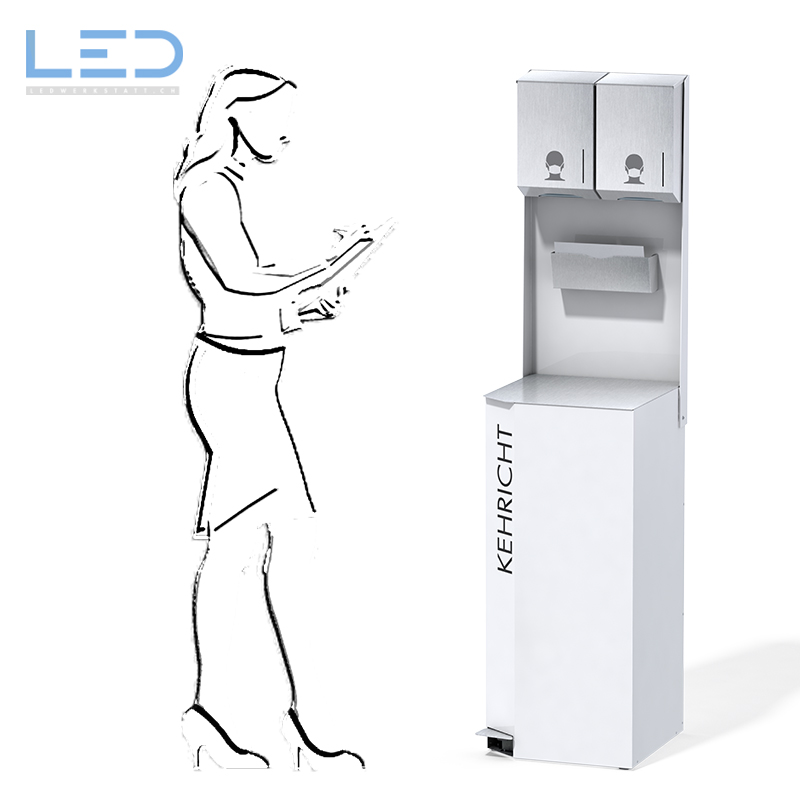 Hygienestation P-Serie mit Maskenspendern XL und einem Abfallbehälter 110l mit Deckel und Fusspedal, Swiss Made