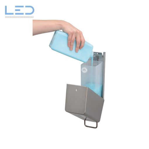 SanTRAL Desinfektionsmittelspender Edelstahl für den öffentlichen Raum. 1 Liter Behälter mit mechanischer Pumpe, Hand Desinfektion Covid 19