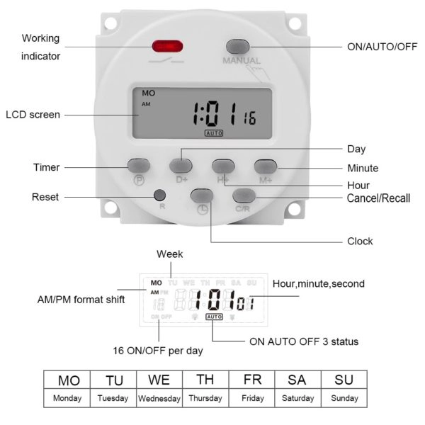Digitale LCD Zeitschaltuhr DC/AC 12V 16A Timer Programmierbar Schalter Zeit  Gut.