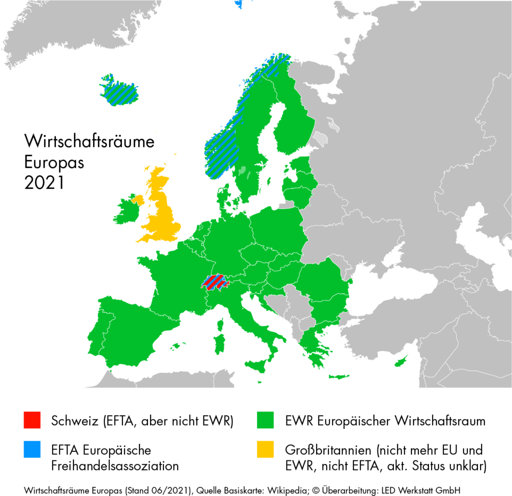 Wirtschaftsraeume Europas Stand 2021, Efta Staaten, EWR Staaten 