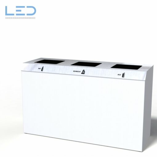 C3-Bin 130 Liter PET-Kehricht- Alu Recyclingstatione in Signalweiss RAL 9003 auf PTFE Gleitern für hoch frequentierte Standorte