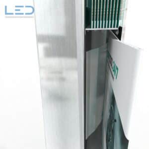 Prospekt Ständer für Messen aus Edelstahl und ESG Glas