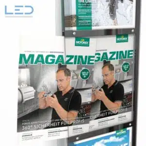 Prospekt Ständer für Messen aus Edelstahl und ESG Glas